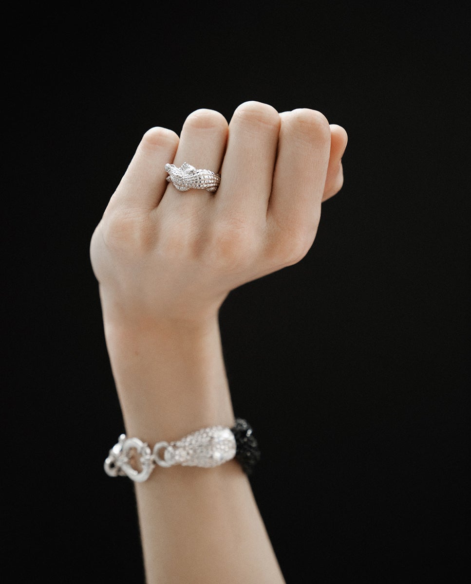 Anel de Prata 925 com Forma de Crocodilo Prata-6