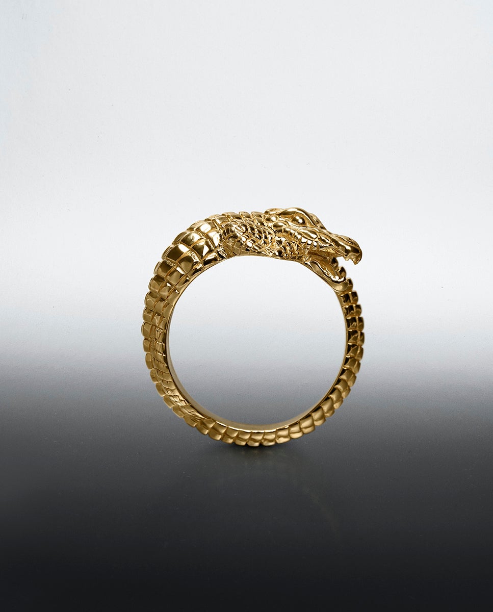 Anel de Prata 925 Banhada em Ouro Amarelo de 18k com Forma de Crocodilo Ouro-1