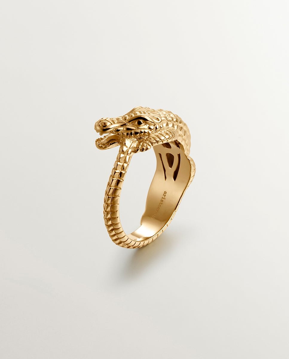 Anel de Prata 925 Banhada em Ouro Amarelo de 18k com Forma de Crocodilo Ouro-3