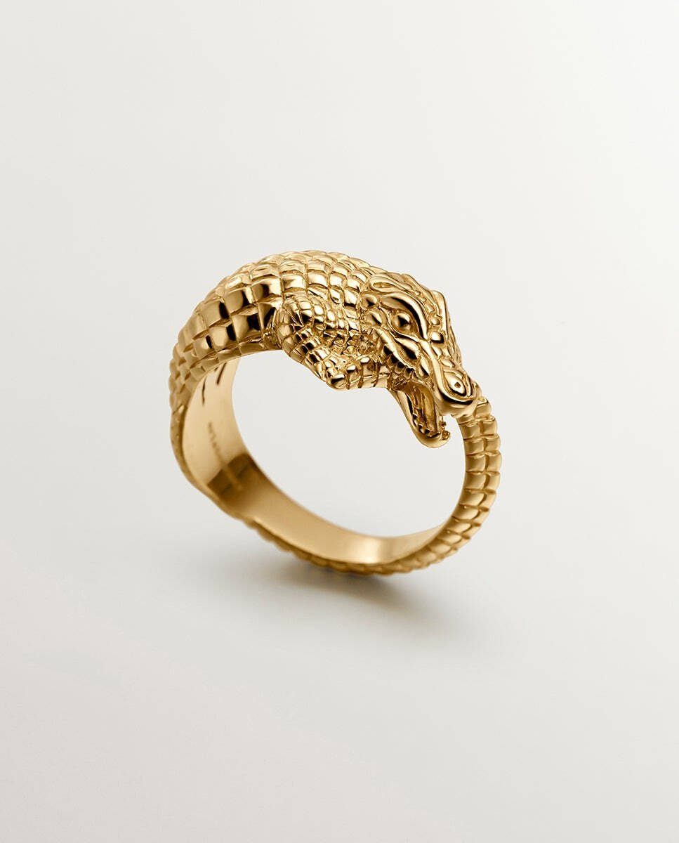 Anel de Prata 925 Banhada em Ouro Amarelo de 18k com Forma de Crocodilo Ouro-5
