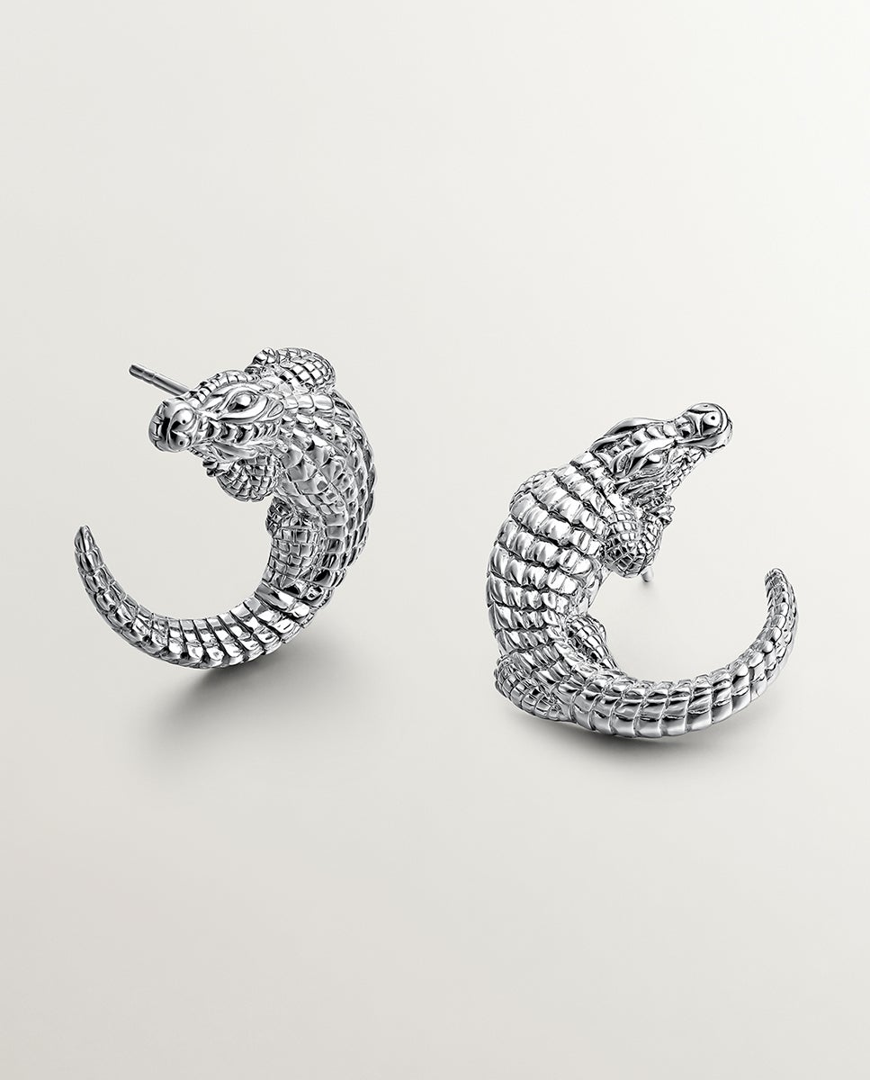 Brincos de Prata 925 com Forma de Crocodilo Prata-1