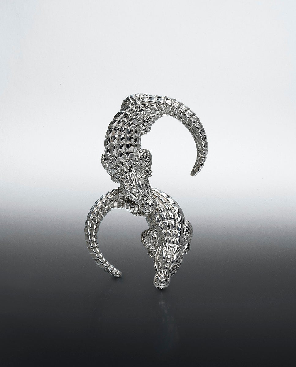 Brincos de Prata 925 com Forma de Crocodilo Prata-2