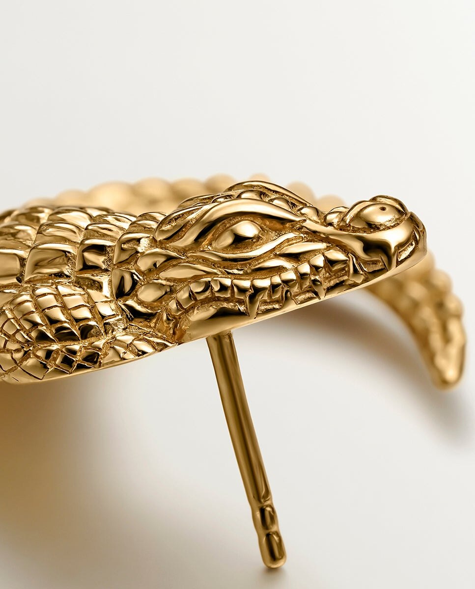 Brincos de Prata 925 Banhada em Ouro Amarelo de 18K com Forma de Crocodilo Ouro-3