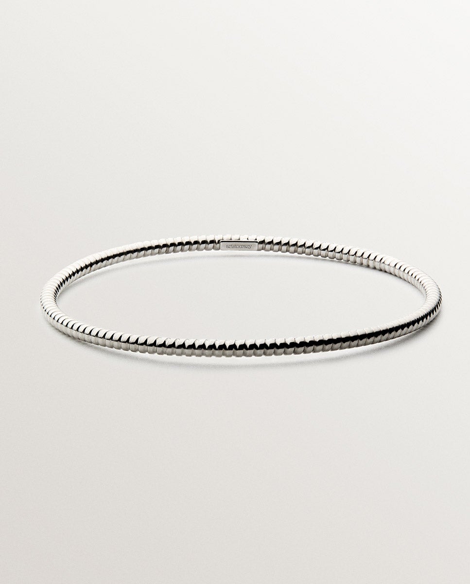 Pulseira Rígida Estilo Semanário de Prata 925 Rodiada Prata-2