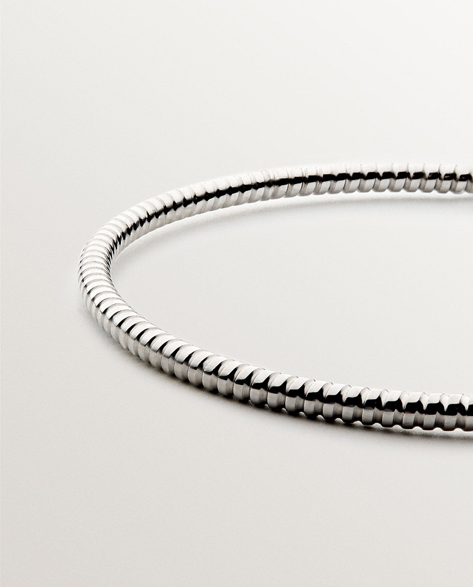 Pulseira Rígida Estilo Semanário de Prata 925 Rodiada Prata-3