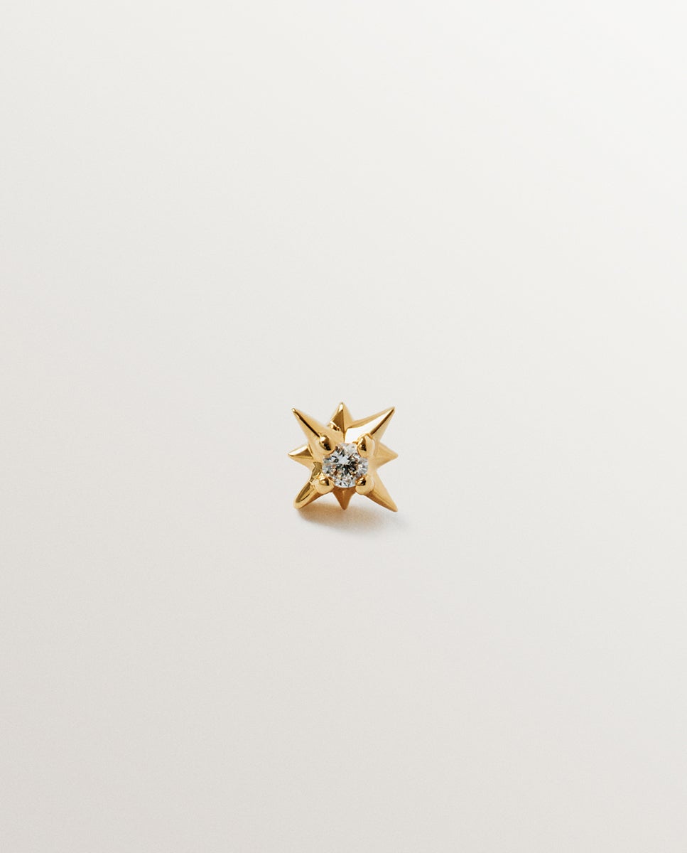 Piercing Individual de Ouro Amarelo de 18k com Diamante Branco Branco-1