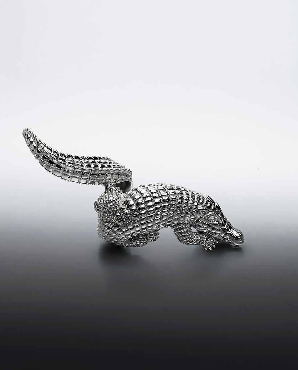 Anel de Prata 925 Grande com Forma de Crocodilo Prata-1