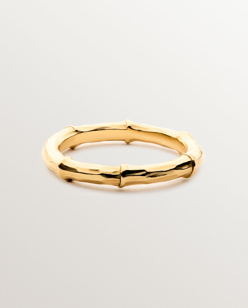 Imagem 0 de Anel de Prata 925 Banhada em Ouro Amarelo de 18k com Textura de Bambu
