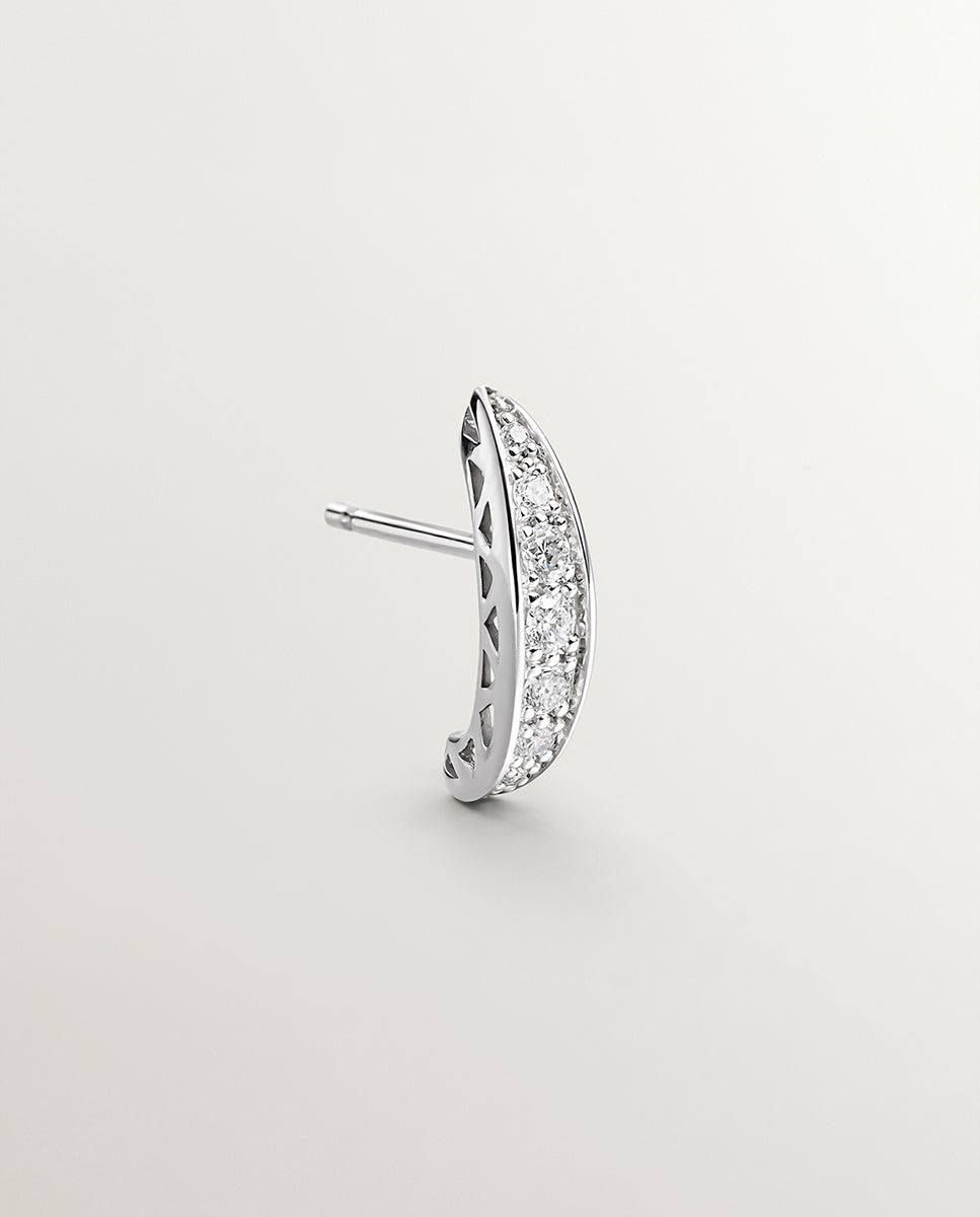 Brinco Individual de Ouro Branco 18k com Diamantes em Tamanho Brilhante Branco-3