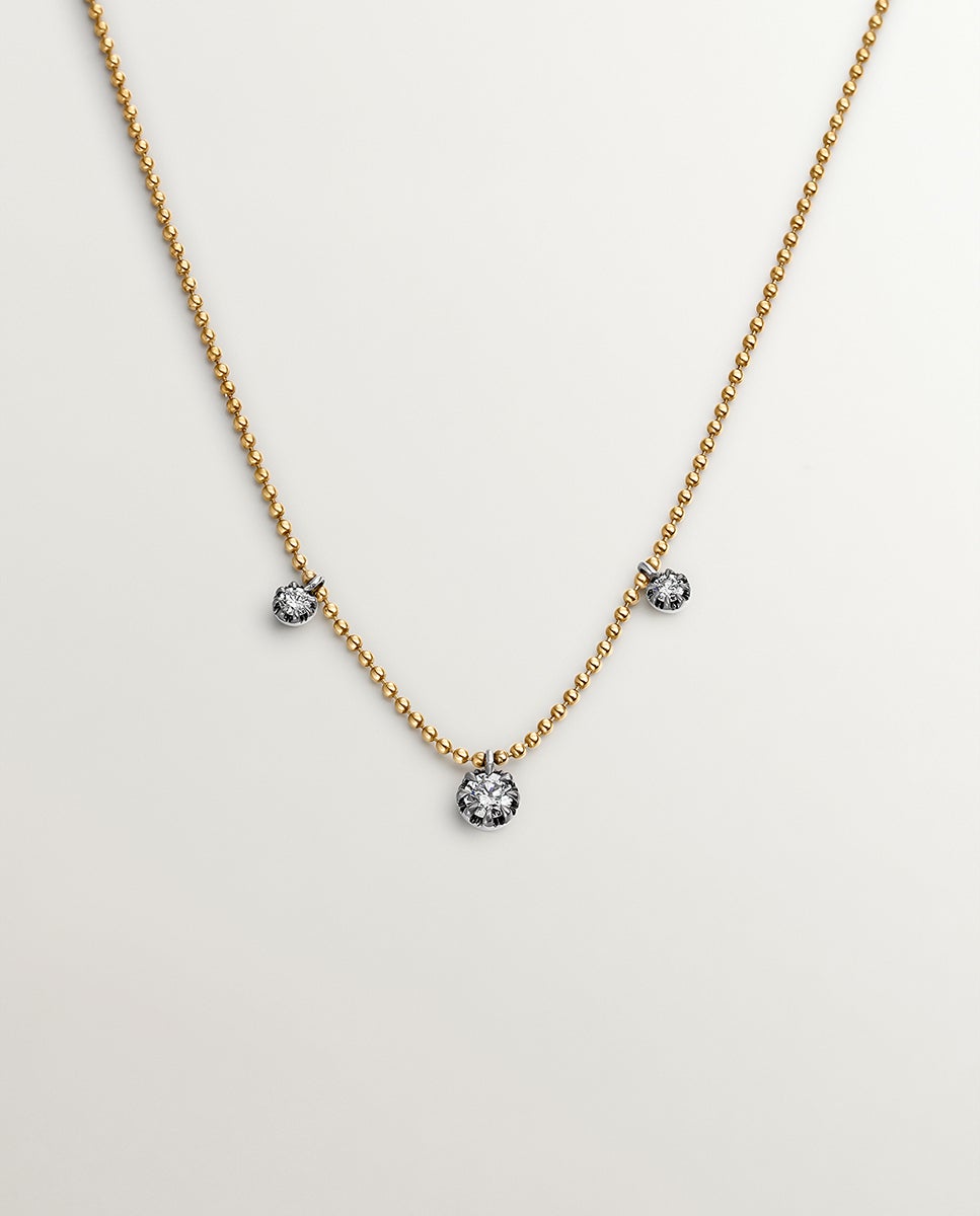 Colar de Ouro Amarelo 18k com Efeito Envelhecido e Diamantes em Tamanho Brilhante Branco-1