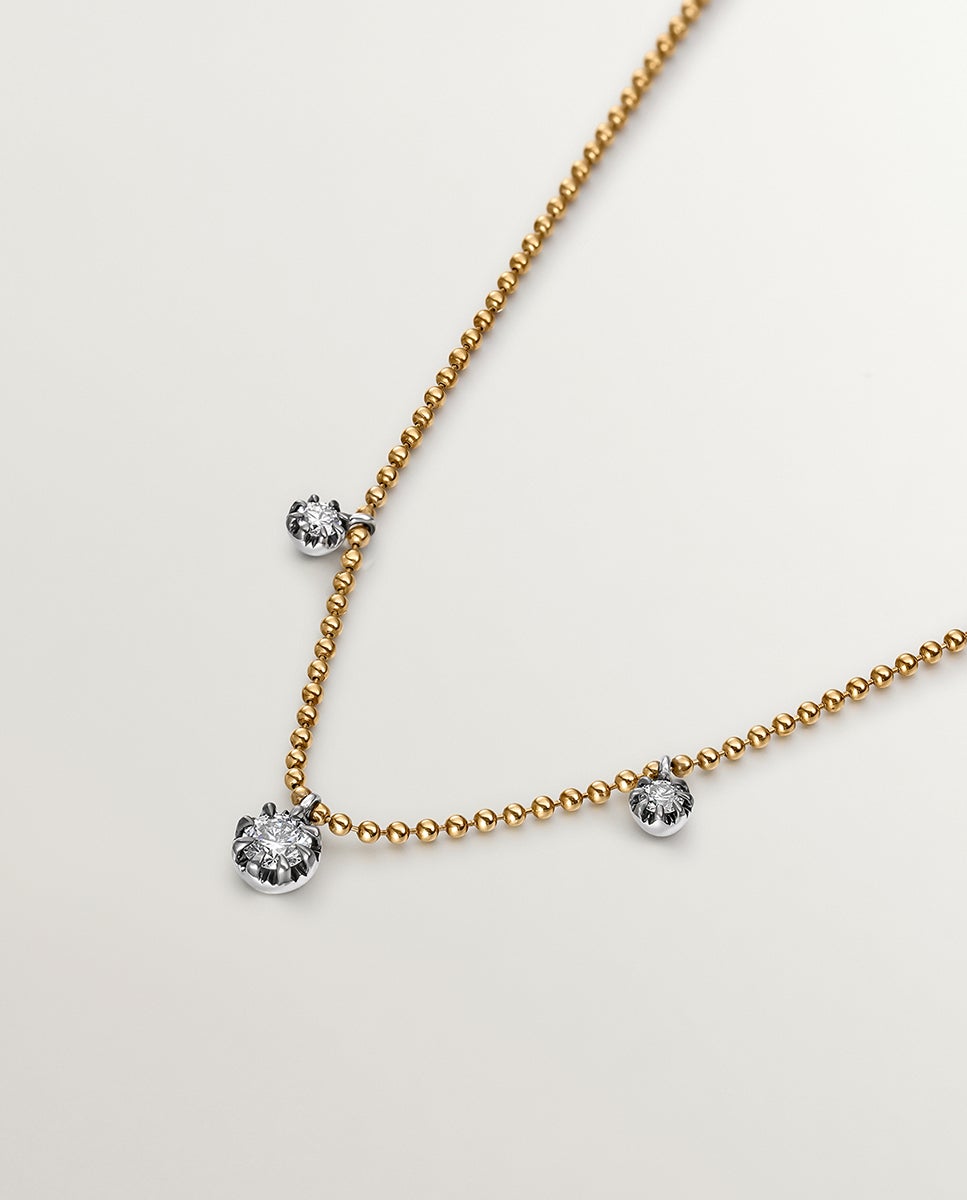 Colar de Ouro Amarelo 18k com Efeito Envelhecido e Diamantes em Tamanho Brilhante Branco-3