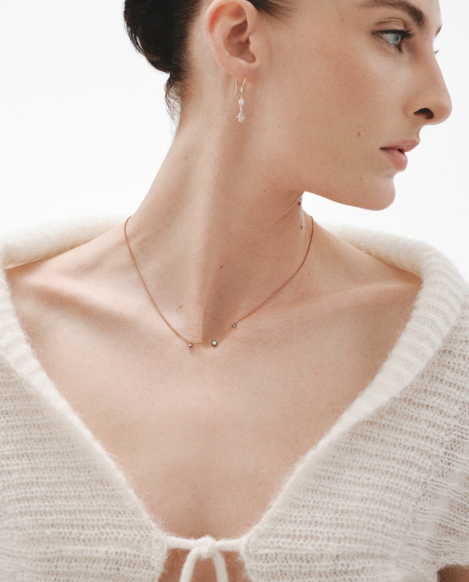 Colar de Ouro Amarelo 18k com Efeito Envelhecido e Diamantes em Tamanho Brilhante Branco-6