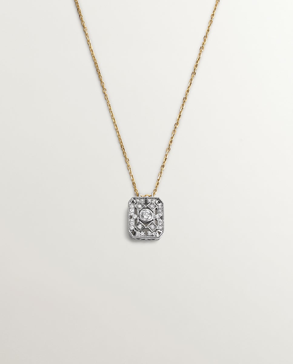 Pendente de Ouro Branco e Amarelo de 18k com Diamantes em Lapidação Brilhante Branco-1