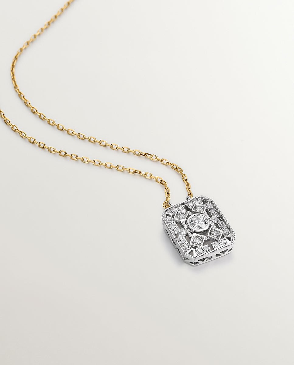 Pendente de Ouro Branco e Amarelo de 18k com Diamantes em Lapidação Brilhante Branco-3