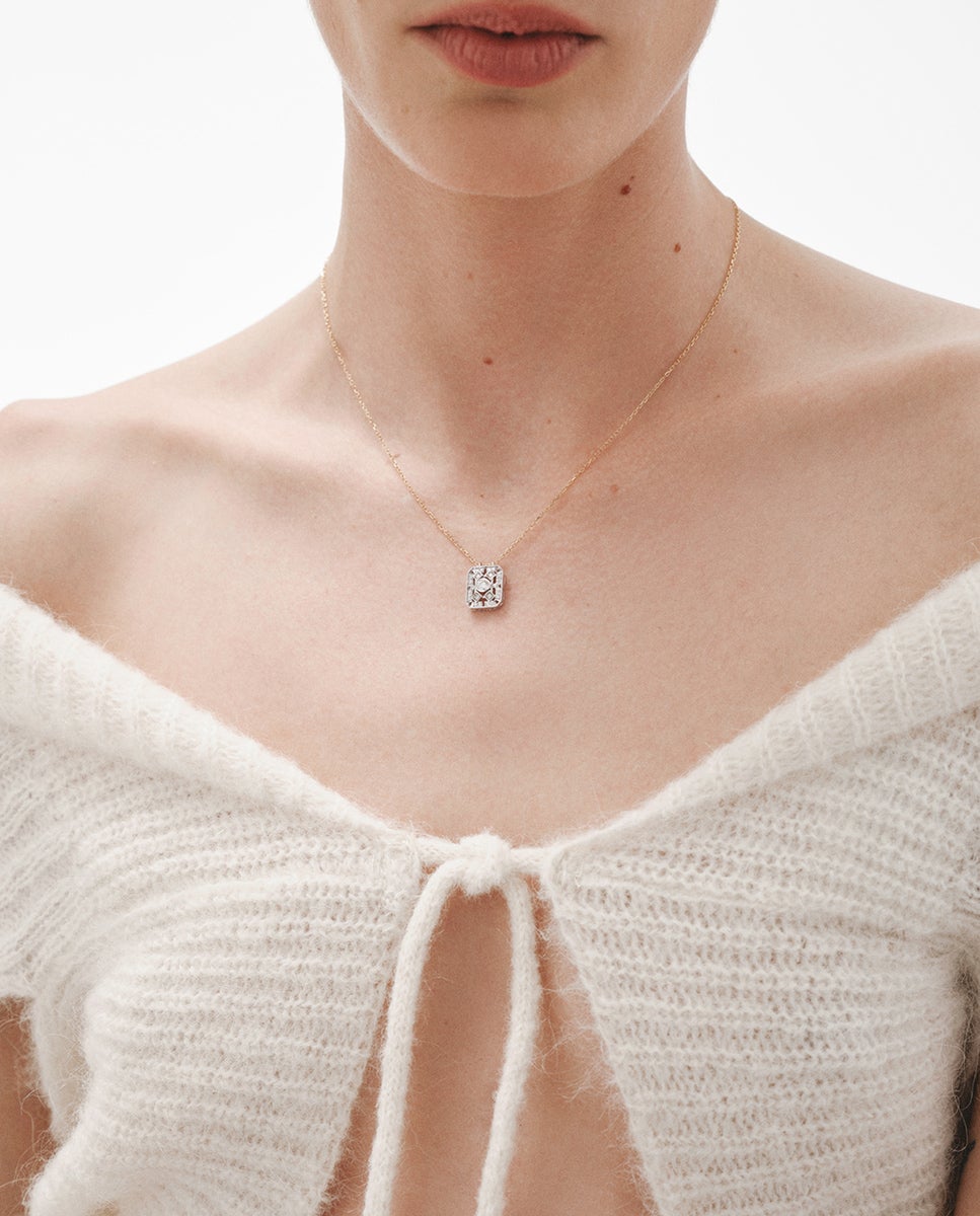 Pendente de Ouro Branco e Amarelo de 18k com Diamantes em Lapidação Brilhante Branco-5