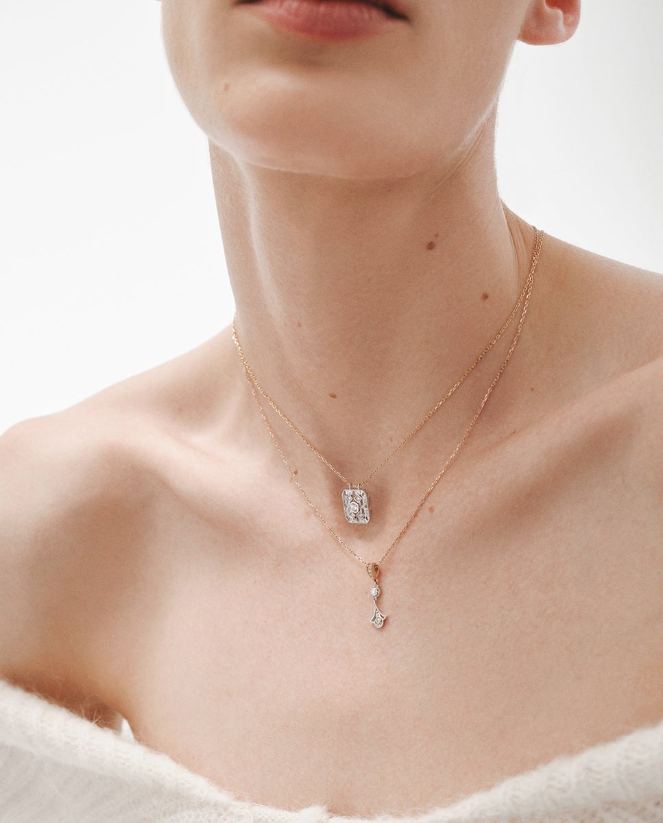 Pendente de Ouro Branco e Amarelo de 18k com Diamantes em Lapidação Brilhante Branco-7