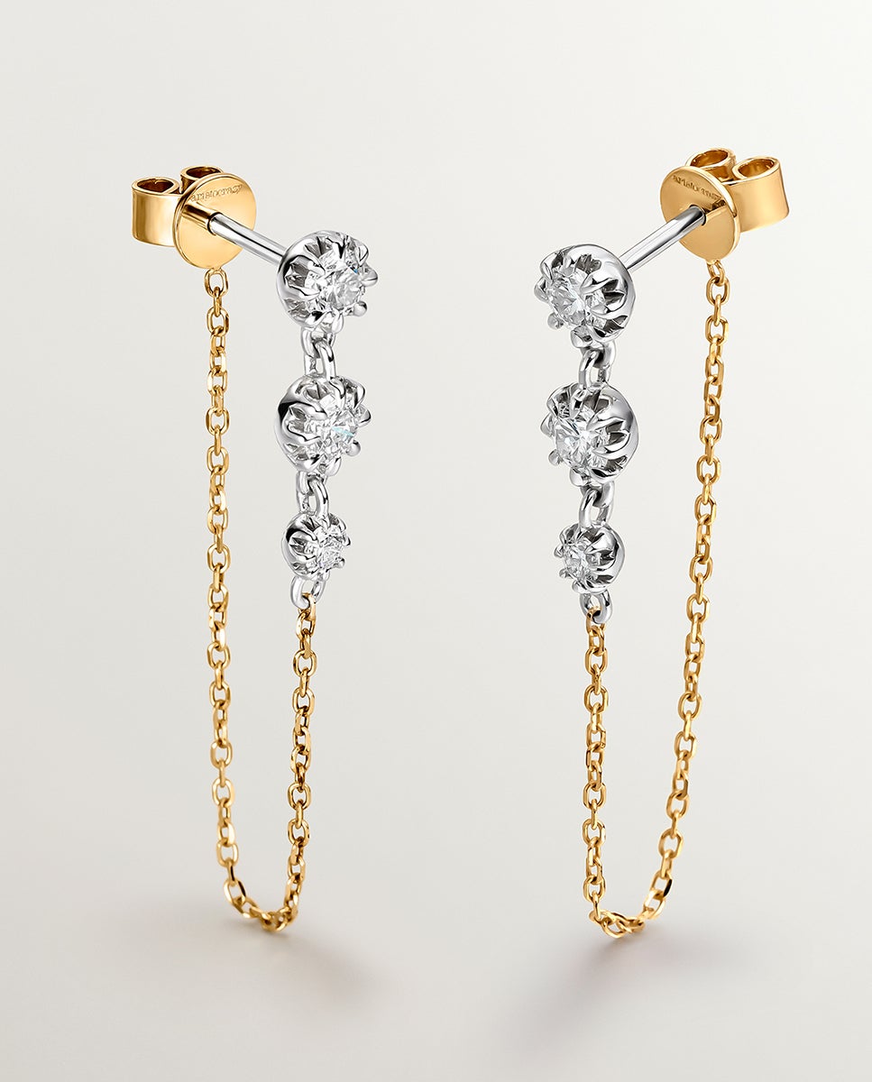 Brincos de Ouro Branco e Amarelo de 18k com Diamantes em Tamanho Brilhante Branco-1