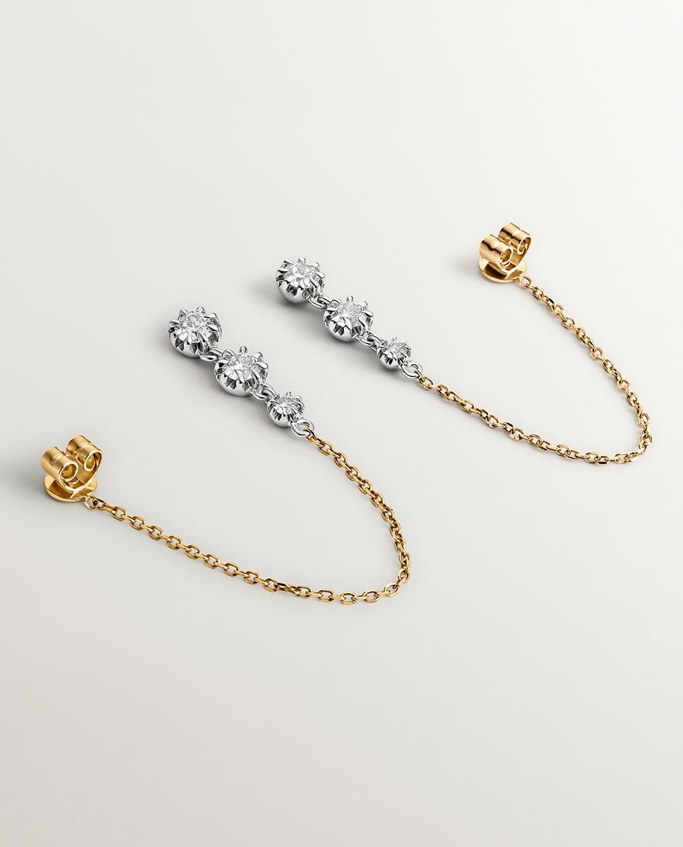 Brincos de Ouro Branco e Amarelo de 18k com Diamantes em Tamanho Brilhante Branco-4