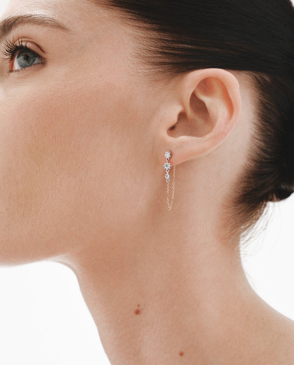 Brincos de Ouro Branco e Amarelo de 18k com Diamantes em Tamanho Brilhante Branco-5