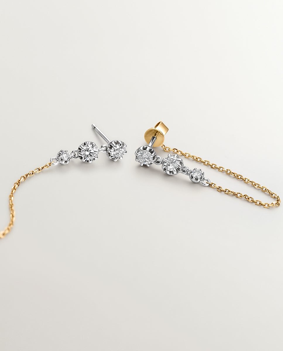 Brincos de Ouro Branco e Amarelo de 18k com Diamantes em Tamanho Brilhante Branco-6
