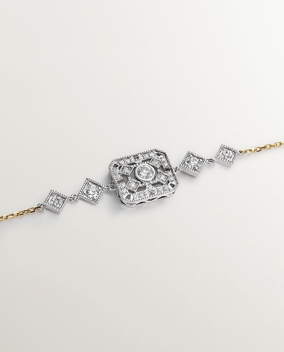 Pulseira de Ouro Branco e Amarelo de 18k com Diamantes em Tamanho Brilhante Branco-5