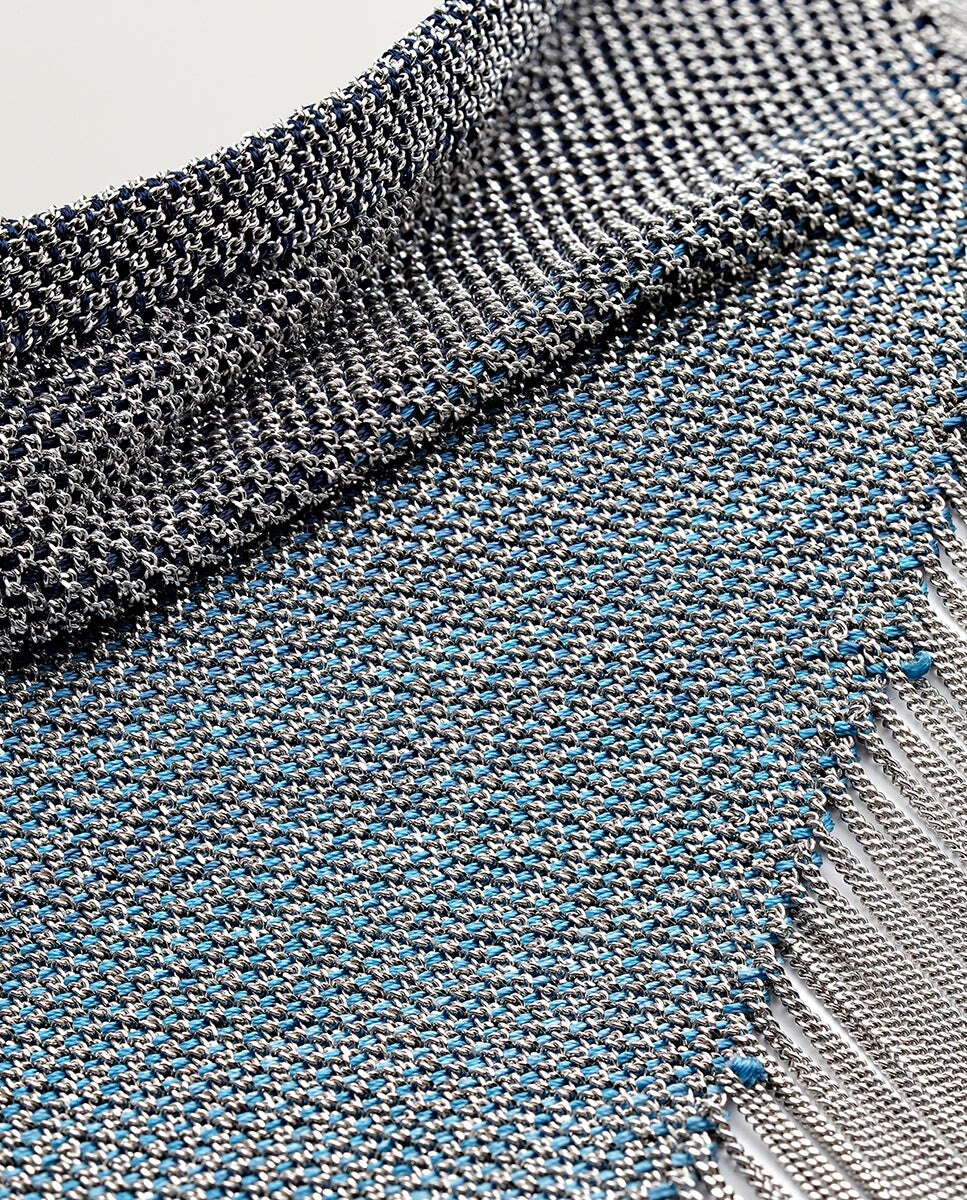 Colar Bandana de Malha de Prata 925 e Seda Azul-3
