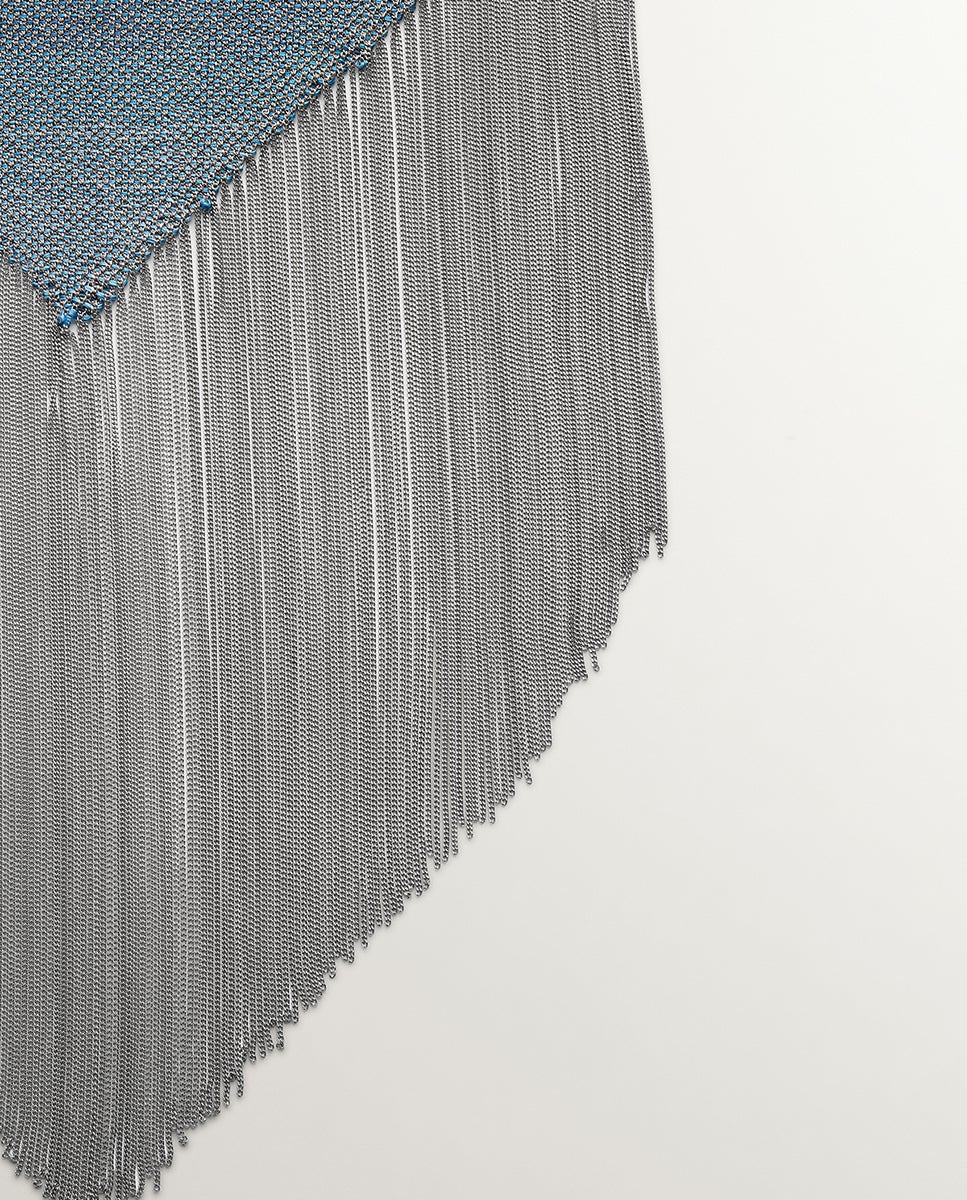 Colar Bandana de Malha de Prata 925 e Seda Azul-5