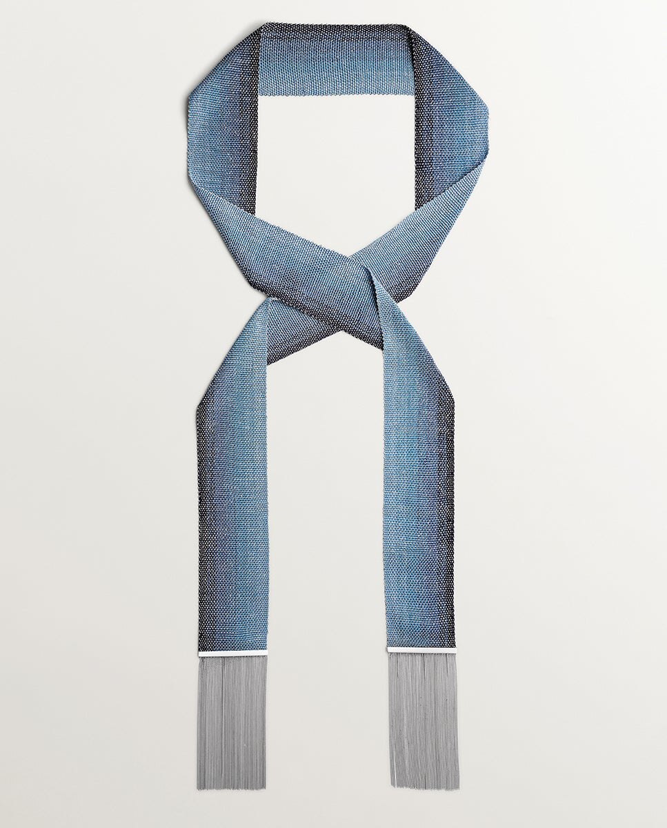 Colar de Malha de Prata 925 e Seda Azul-1
