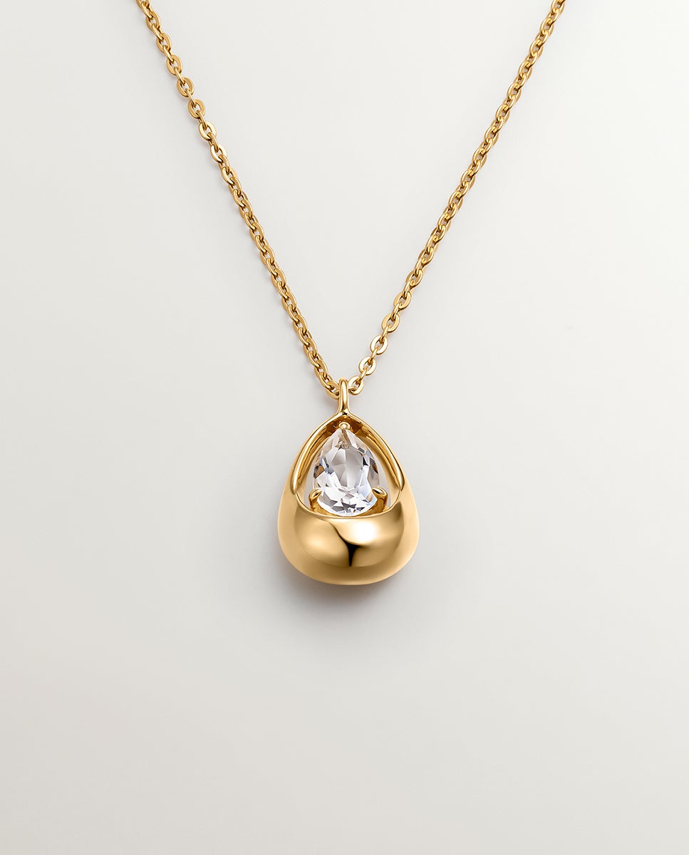 Pendente de Prata 925 Banhada em Ouro Amarelo de 18k com Quartzo Branco Branco-1