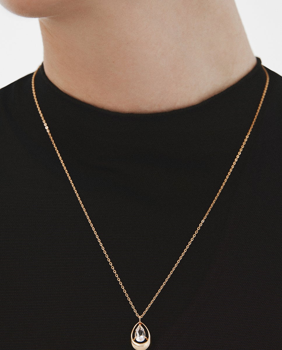 Pendente de Prata 925 Banhada em Ouro Amarelo de 18k com Quartzo Branco Branco-2