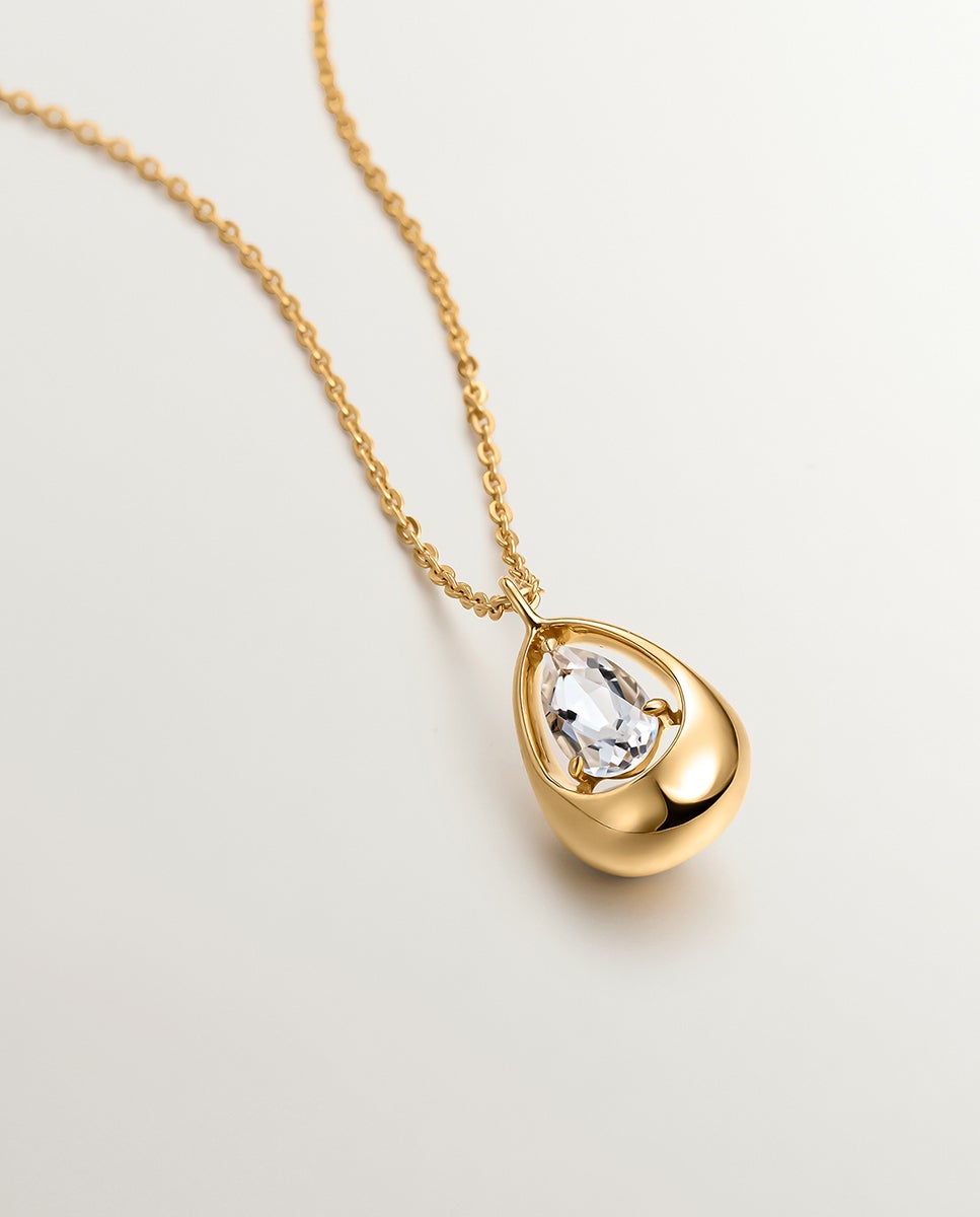 Pendente de Prata 925 Banhada em Ouro Amarelo de 18k com Quartzo Branco Branco-3