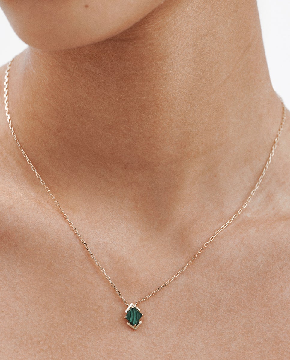 Pendente de Ouro Amarelo 9k com Malaquita Verde Verde-2