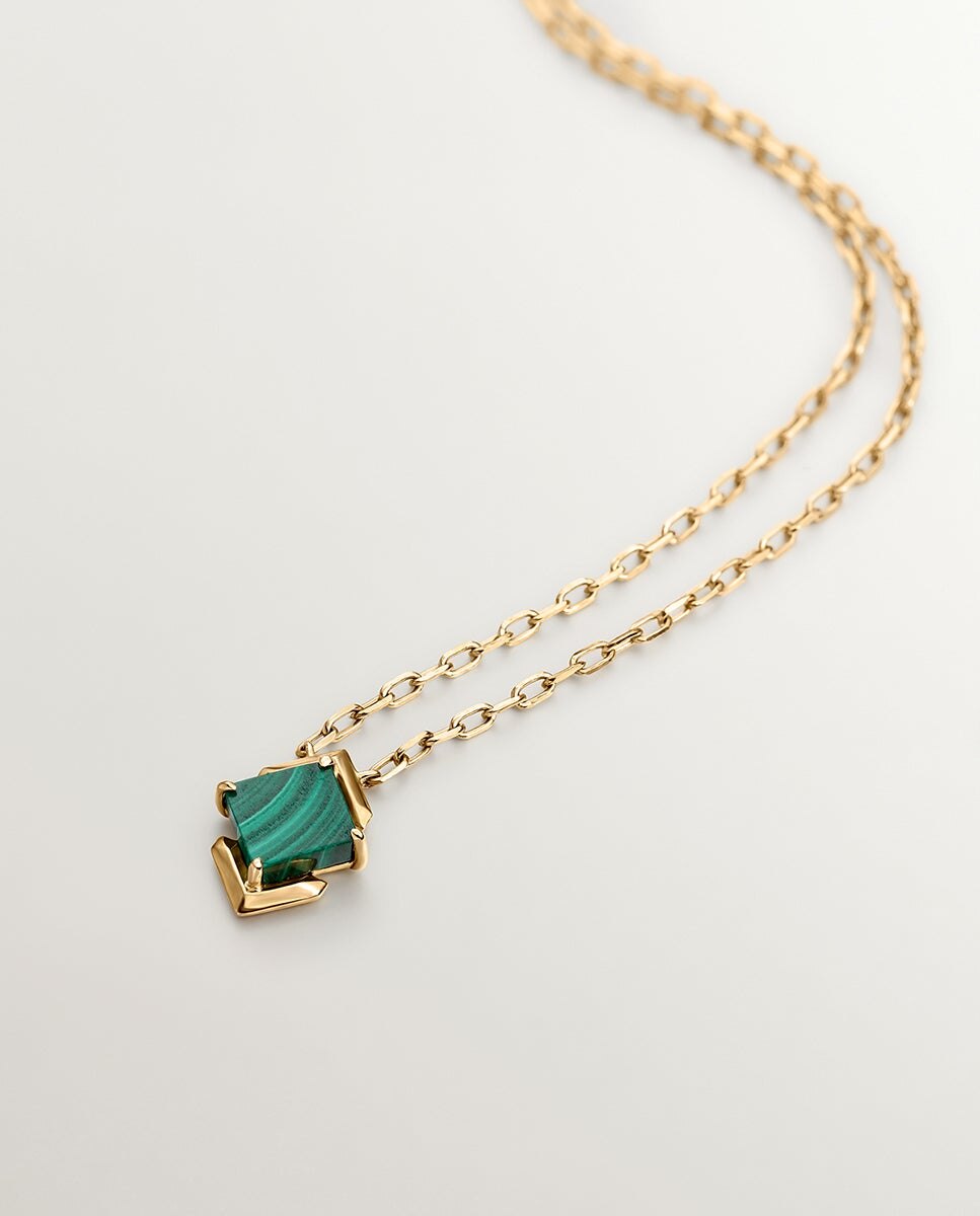 Pendente de Ouro Amarelo 9k com Malaquita Verde Verde-3