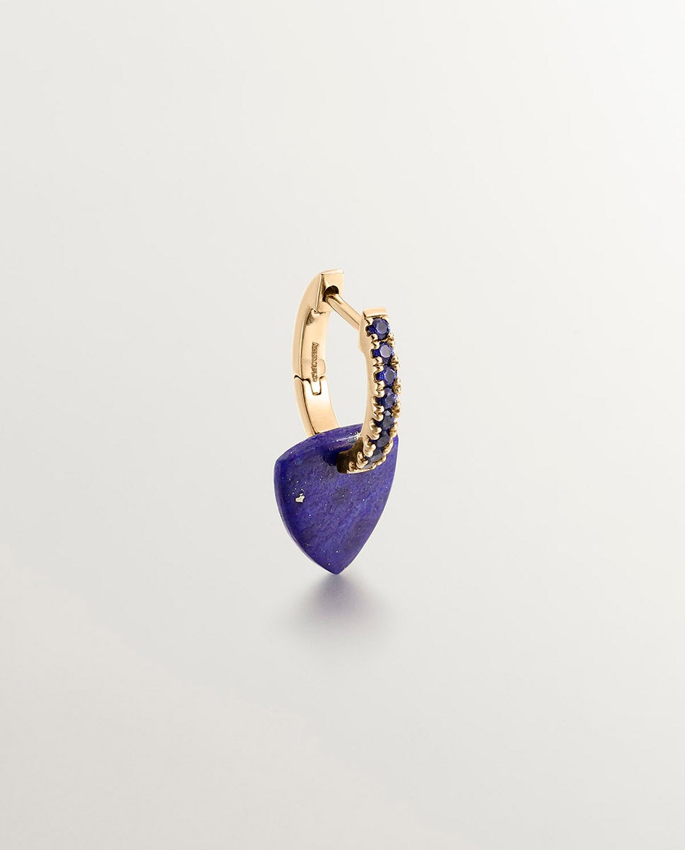 Brinco Individual de Argola de Ouro Amarelo de 9k com Safiras Azuis e Pingente de Lápis-lazúli Azul Azul-1