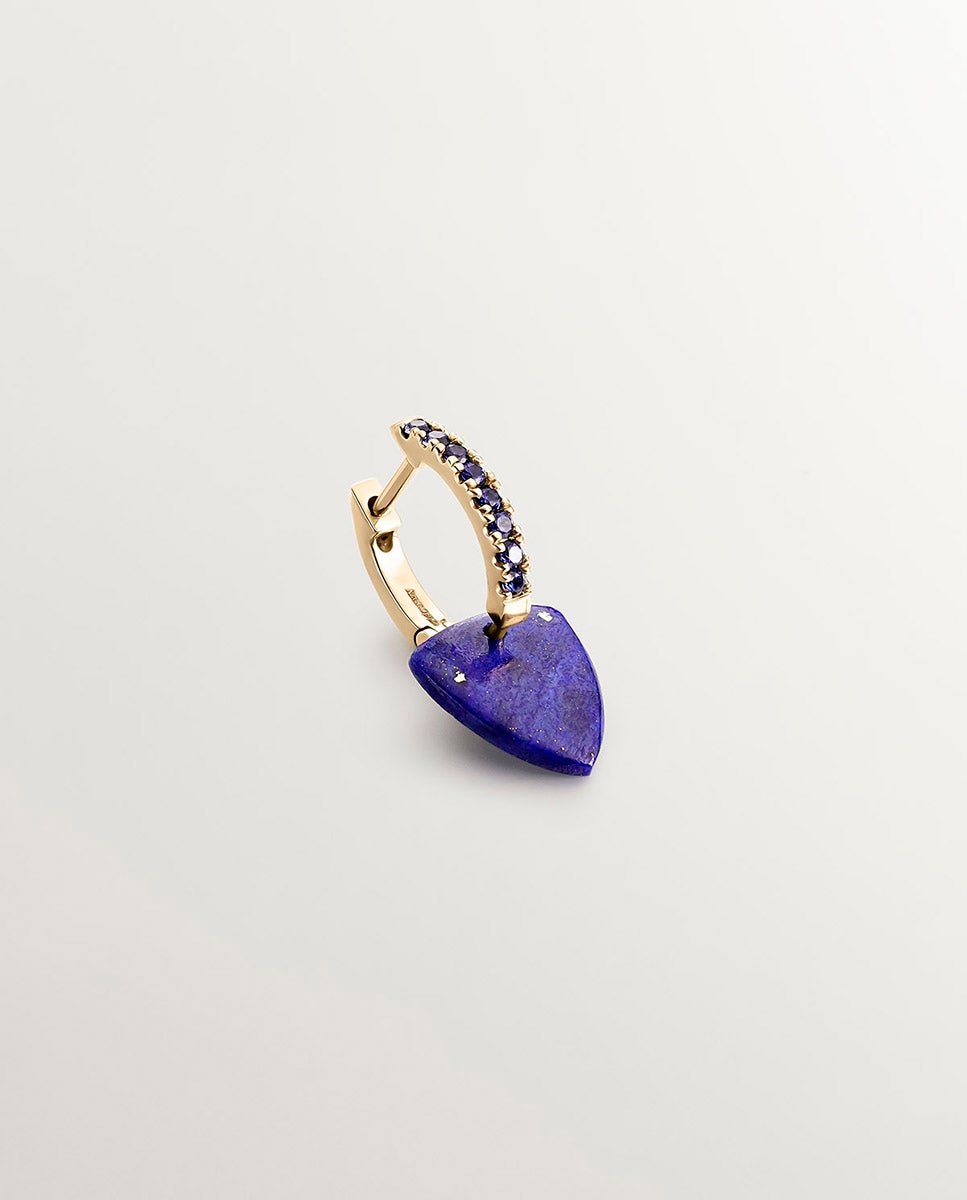 Brinco Individual de Argola de Ouro Amarelo de 9k com Safiras Azuis e Pingente de Lápis-lazúli Azul Azul-3
