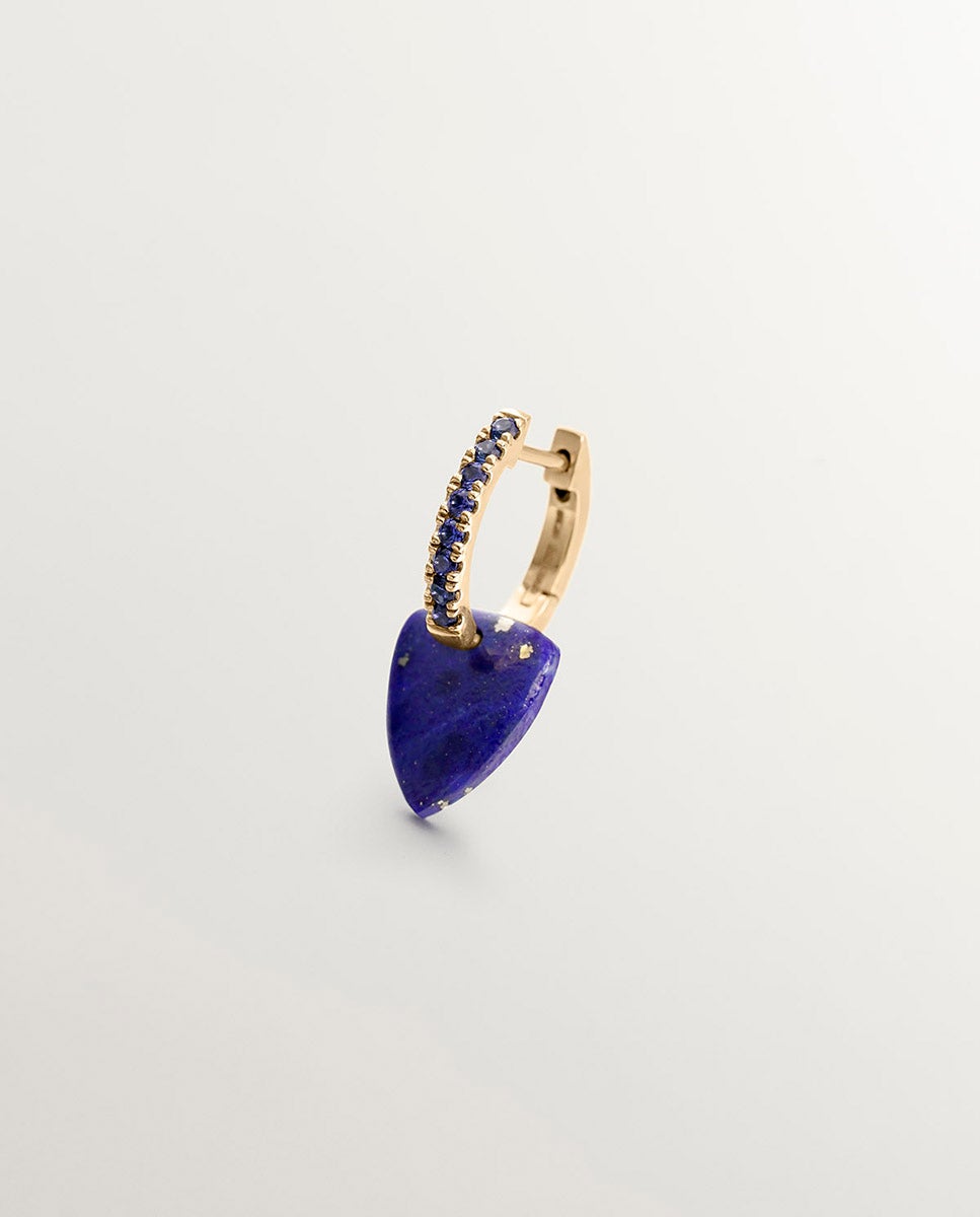 Brinco Individual de Argola de Ouro Amarelo de 9k com Safiras Azuis e Pingente de Lápis-lazúli Azul Azul-6