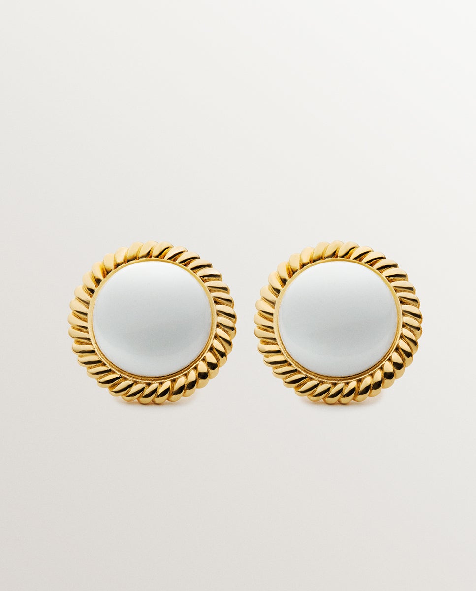 Brincos de Prata 925 Banhada a Ouro Amarelo de 18k com Esmalte Branco Branco-1