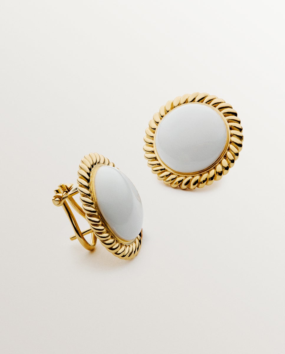 Brincos de Prata 925 Banhada a Ouro Amarelo de 18k com Esmalte Branco Branco-3