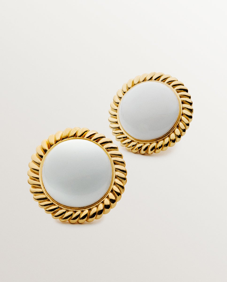 Brincos de Prata 925 Banhada a Ouro Amarelo de 18k com Esmalte Branco Branco-5