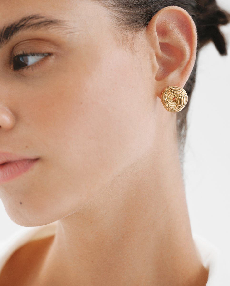 Brincos de Prata 925 Banhada em Ouro Amarelo de 18k com Textura Gallonada Ouro-2