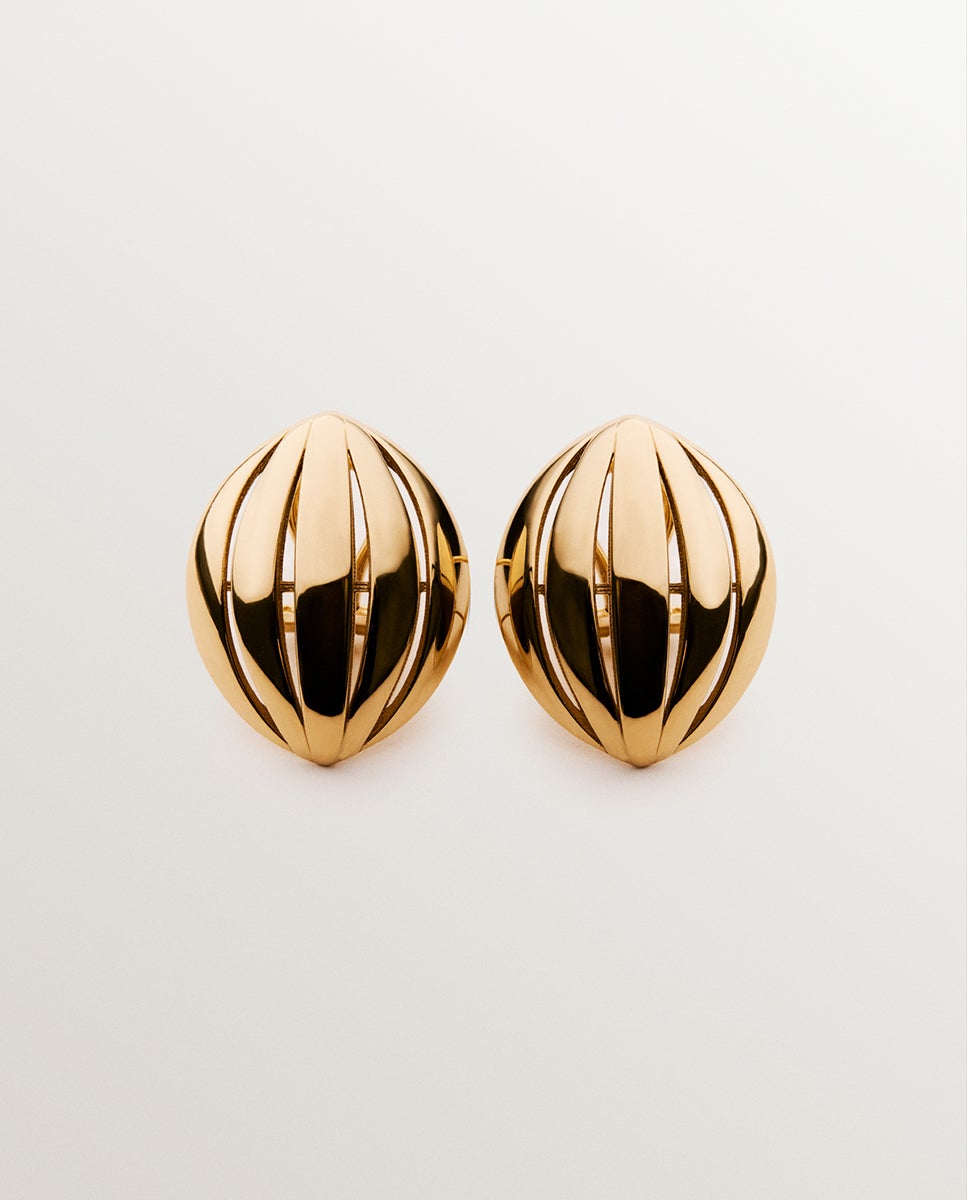 Brincos de Prata 925 Banhada em Ouro Amarelo de 18k com Forma Ovalada Ouro-1
