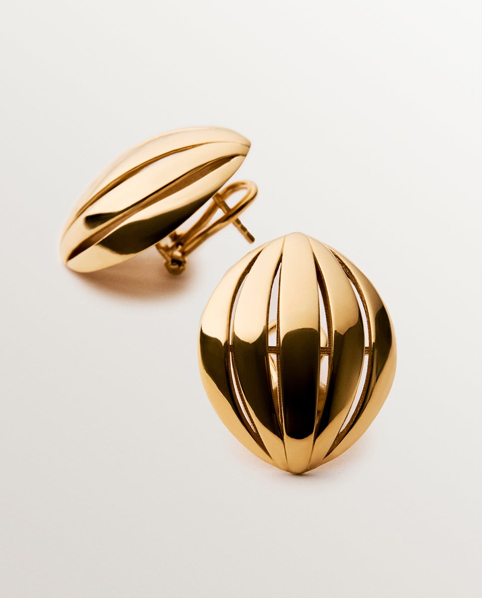 Brincos de Prata 925 Banhada em Ouro Amarelo de 18k com Forma Ovalada Ouro-3