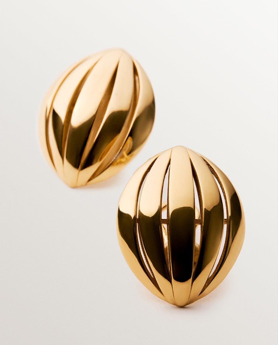 Brincos de Prata 925 Banhada em Ouro Amarelo de 18k com Forma Ovalada Ouro-5