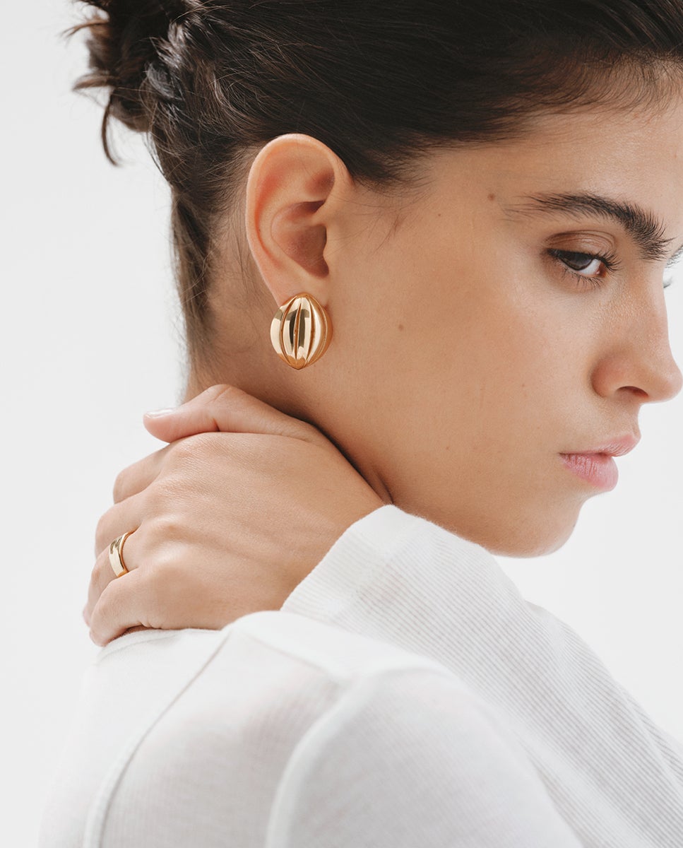 Brincos de Prata 925 Banhada em Ouro Amarelo de 18k com Forma Ovalada Ouro-6