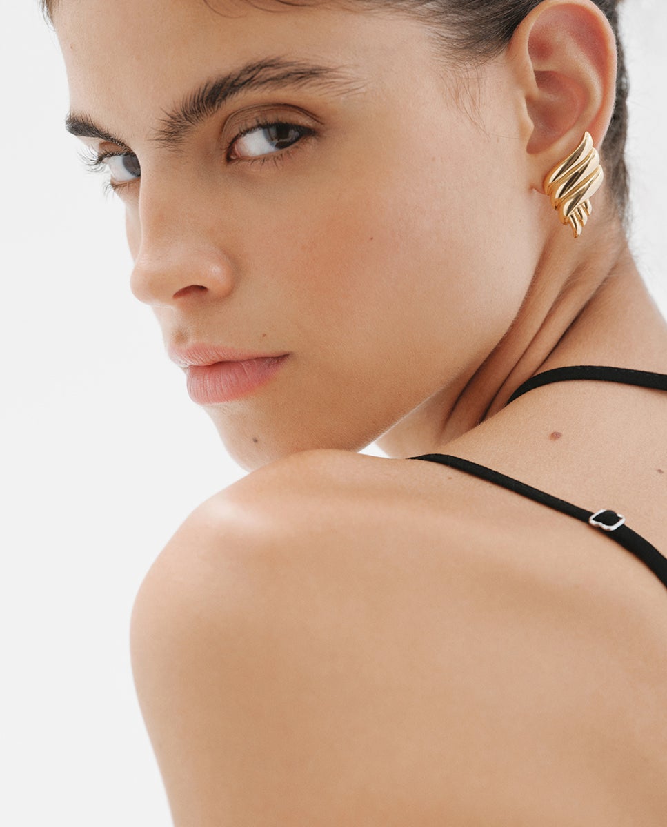 Brincos de Prata 925 Banhada em Ouro Amarelo de 18k com Forma Fluida Ouro-2