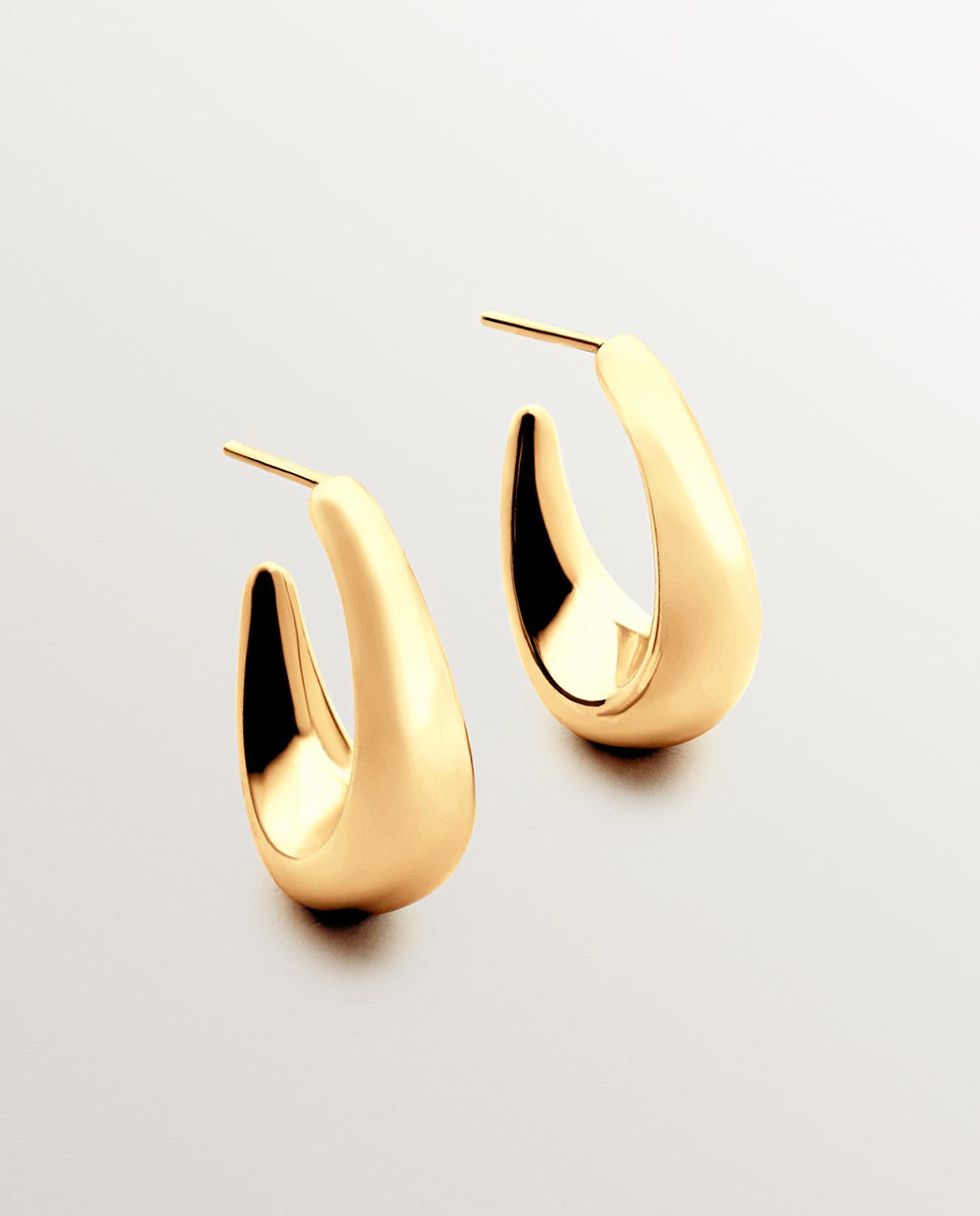 Brincos de Argola Ovalados Pequenos de Prata 925 Banhada em Ouro Amarelo de 18k Ouro-1