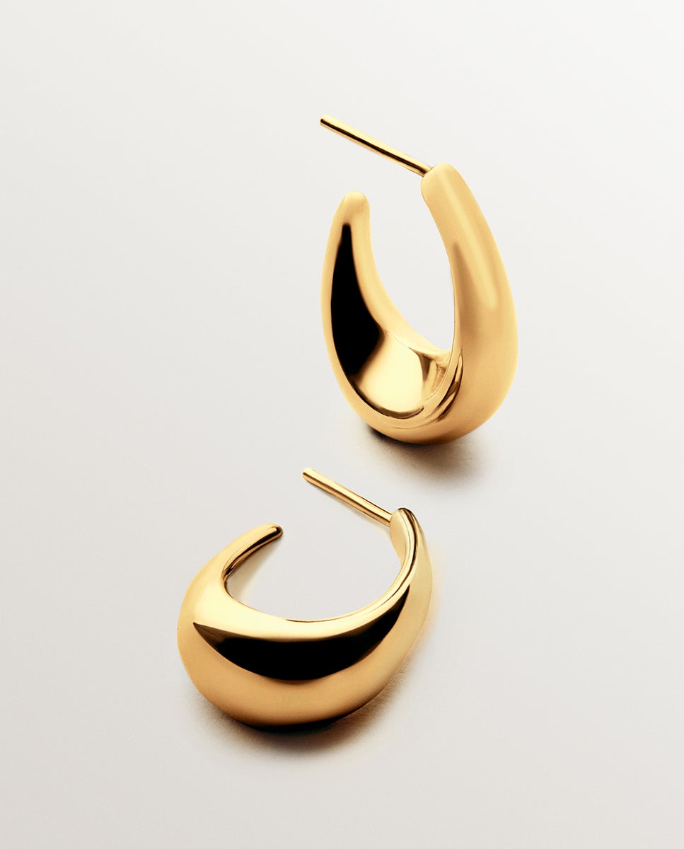 Brincos de Argola Ovalados Pequenos de Prata 925 Banhada em Ouro Amarelo de 18k Ouro-2