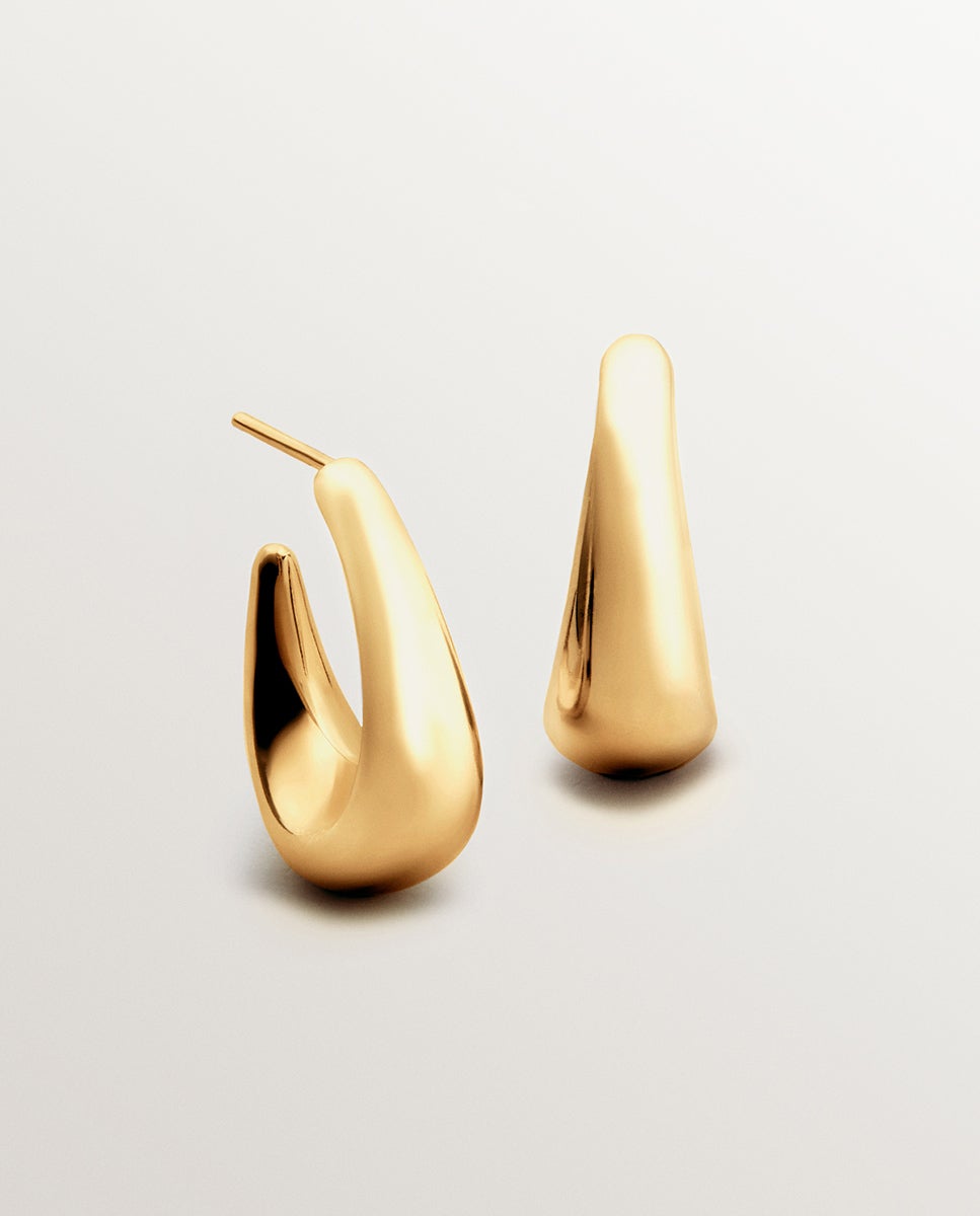 Brincos de Argola Ovalados Pequenos de Prata 925 Banhada em Ouro Amarelo de 18k Ouro-4