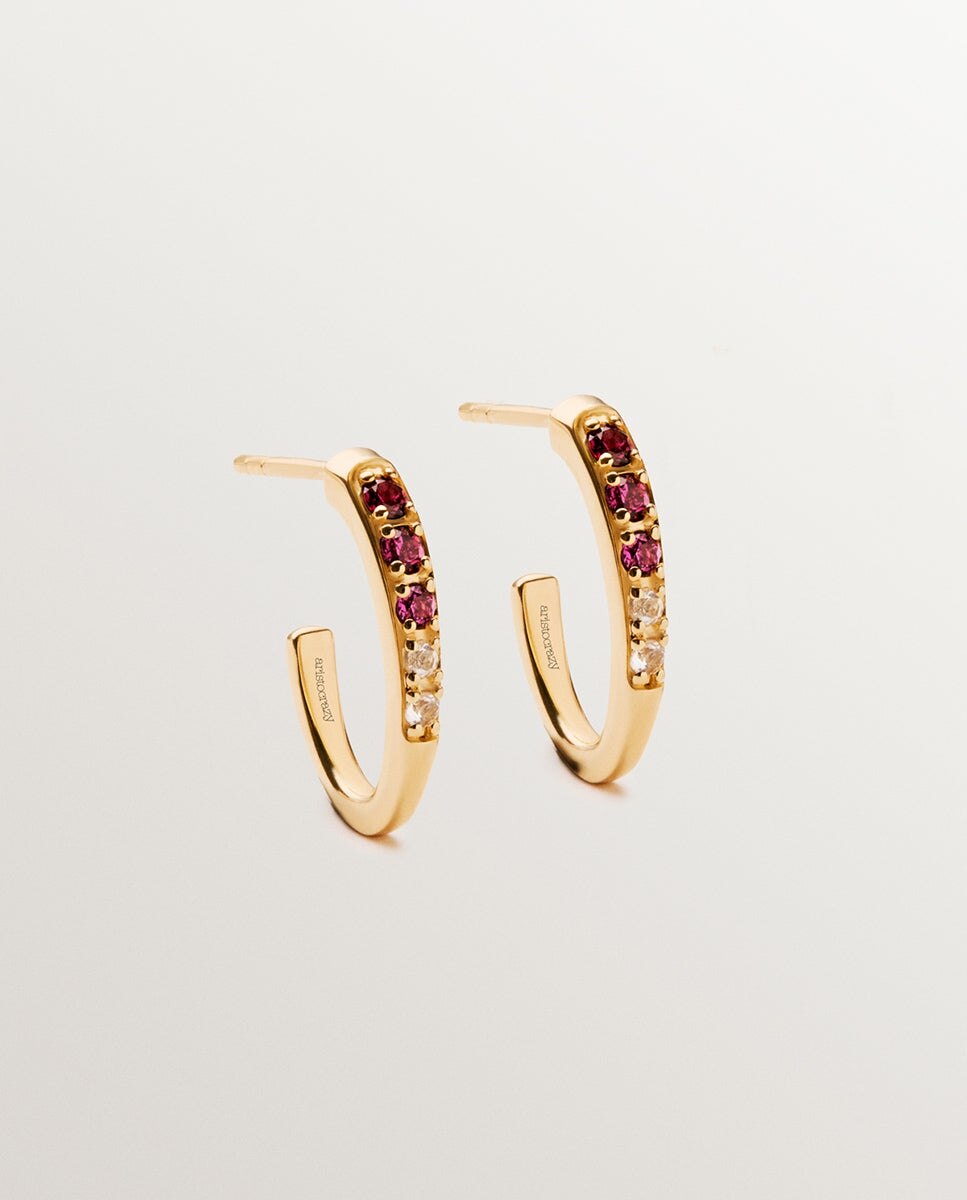 Brincos de Aro em Prata 925 Banhada em Ouro Amarelo de 18k com Rodolitas Roxas e Topázios Brancos Roxo-1