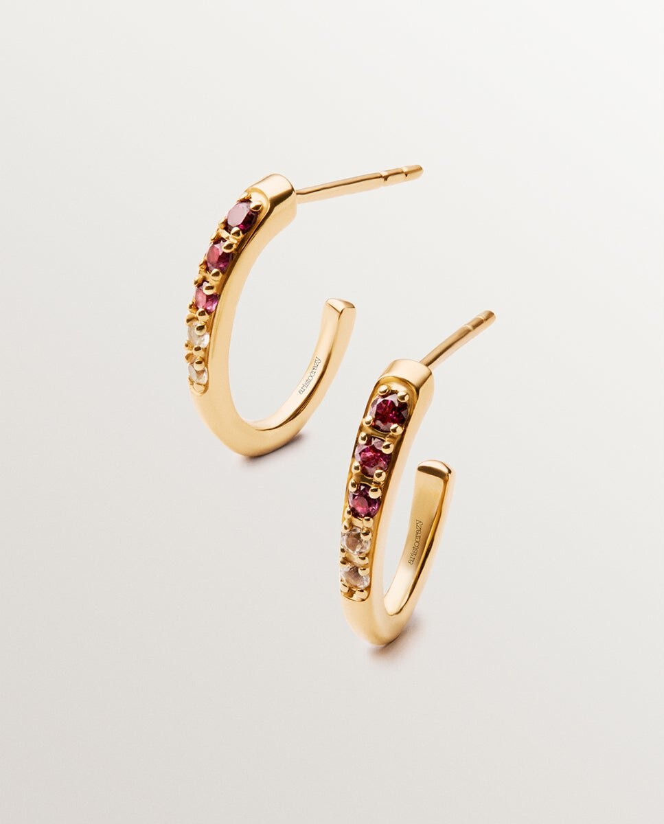 Brincos de Aro em Prata 925 Banhada em Ouro Amarelo de 18k com Rodolitas Roxas e Topázios Brancos Roxo-4